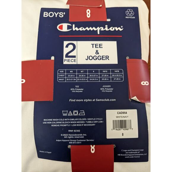 Champion Tee And Jogger Active Set‎ 8 White Navy 2Pc Boys Outfit Set Kids Sleep - Picture 4 of 5